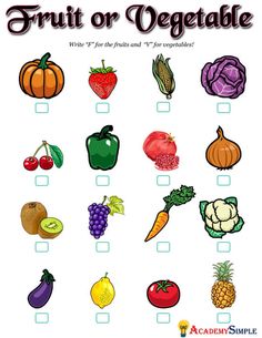 a printable fruit or vegetable worksheet for kids