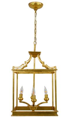 a golden chandelier with four lights hanging from the ceiling