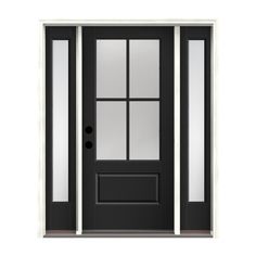 a black front door with glass panels