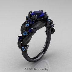 Nature Classic 14K Black Gold 1.0 Ct Blue by DesignMasters on Etsy Art Masters Jewelry, Vine Engagement Ring, Gothic Engagement Ring, Black Hills Gold Jewelry, Gothic Jewellery, Black Gold Ring, Jewelry Nature, Black Gold Jewelry, Black Hills Gold