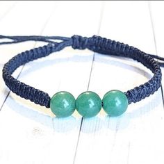 Handmade Adjustable Bracelet Made With 3 (8mm) Genuine Green Aventurine Stone Beads And Black Cording. Unisex. Adjustable To Fit Most Wrist Sizes! Casual Adjustable Aventurine Beaded Bracelets, Casual Adjustable Aventurine Bracelets, Layered Cross Necklace, Knotted Bracelet, Green Aventurine Stone, Compass Pendant, Aventurine Stone, Bracelet Knots, Dragon Necklace