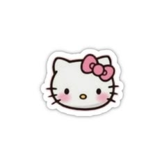 a hello kitty sticker with a pink bow on it's head and eyes