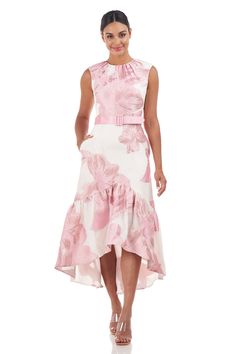 Beatrix Tea Length Dress – Kay Unger Chic Dress Style, Derby Dresses, Organza Styles, High Low Cocktail Dress, Tea Length Dress, High Low Midi Dress, Kay Unger, Column Gown, Floral Print Midi Dress