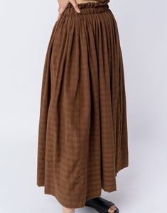 World of Crow Antique brown pull-on skirt Strappy Tops, Brown Midi Skirt, Brown Blouse, Basic T Shirts, Strappy Top, Gathered Skirt, Mens Accessories Fashion, Laid Back Style, Perfect Woman