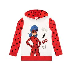 Girls Miraculous hoodie. Join Marinette and Adrien on their tasks to capture creatures that are causing havoc in the city in this awesome Miraculous hoodie. This white hoodie has red polka dot contrasting sleeves and a motif of Marinette with the word 'hero' written above. Perfect for taking on the action! Size: 4.  Gender: female.  Age Group: kids. Playful Character Print Hoodie For Winter, Playful Character Print Winter Hoodie, Playful Winter Hoodie With Character Print, Playful Cotton Hoodie With Character Print, Red Hoodie With Character Print For Winter, Red Winter Hoodie With Character Print, Superhero Long Sleeve Winter Hoodie, Playful Long Sleeve Cartoon Print Hoodie, Playful Long Sleeve Hoodie With Character Print