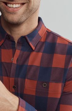 Look like an off-duty lumberjack as you cozy up to the fire in this supersoft brushed-plaid shirt enhanced with a touch of added stretch. 29" length; 43" chest (size medium) Front button closure Point collar Long sleeves with button cuffs Chest button-patch pocket 96% polyester, 4% spandex Machine wash, tumble dry Imported Red Buffalo Check, Lumberjack, Buffalo Check, Off Duty, Chest Size, The Fire, Plaid Shirt, Patch Pocket, Brandy