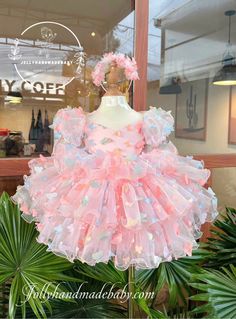 ♥ BABY BUTTERFLY HANDMADE TULLE DRESS ♥ This stunning pink dress with a beautiful butterfly design is a must-have for any little girl's wardrobe. Created by the talented team at JollyHandmadeBaby, this unique dress features 3D butterflies made from tulle material, with three tiered ruffles and puffs consisting of six layers for a truly magical look. The dress is not only stylish but also comfortable, perfect for keeping your baby motivated and happy. ♥ The dress comes with short sleeves and a la Pink Fairy Dress For Summer Dress-up, Spring Baptism Tutu Dress With Bow, Spring Princess Tutu Dress With Bow, Spring Princess Style Tutu Dress With Bow, Pink Whimsical Fairy Dress For Spring, Whimsical Pink Fairy Dress For Spring, Pink Summer Fairy Dress For Wedding, Pink Fairy Dress For Summer Wedding, Summer Tutu Dress With Bow For Baptism