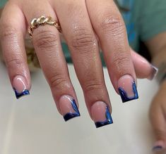 Royal Blue Nails Classy, Short Acrylic Birthday Nails Designs, Super Short Square Acrylic Nails, Blue Short Acrylic Nails Designs, Navy Blue Nail Inspo Acrylic, Short Blue Square Nails, Blue Square Nail Designs, Navy Blue Square Nails, Royal Blue Short Nails