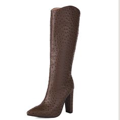 Shop Women's Coffee-brown Animal Printed Pointed Toe Chunky Heel Knee High Boots color Brown for Hanging out, Night Club, Party with worldwide Free shipping & Free return. Brown Faux Leather Knee-high Boots With Block Heel, Brown Faux Leather Knee-high Boots For Winter, Brown Wide Calf Boots For Fall, Chic Brown Faux Leather Knee-high Boots, Wide Calf Brown Mid-calf Boots For Fall, Brown Wide Calf Mid-calf Boots For Fall, Brown High Heel Boots With Wide Calf, Trendy Brown Knee-high Boots With Pointed Toe, Trendy Brown Pointed Toe Knee-high Boots