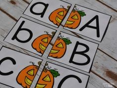 pumpkin themed alphabet matching cards for halloween