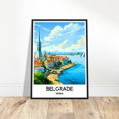 a poster with the name bel grade on it in front of a white wall and wooden floor