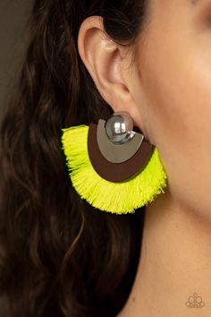 Paparazzi Accessories - Fan The FLAMBOYANCE - Yellow Earrings Paparazzi Consultant, Fringe Earring, Yellow Earrings, Paparazzi Accessories, Paparazzi Jewelry, Affordable Jewelry, Earring Sale, Wood Earrings, Fringe Earrings