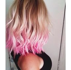 Color Ombre Hair, Blonde And Pink, Red Hair With Blonde Highlights, Underlights Hair, Dyed Tips, Hair Dye Tips, Pink Ombre Hair, Ombre Bob, Short Ombre Hair