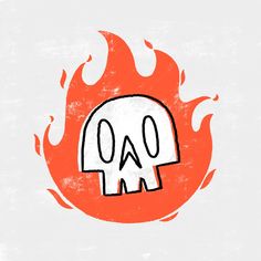 a drawing of a skull on fire with the letter o in it's center