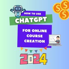 the text how to use chatgt for online course creation, with an image of a robot