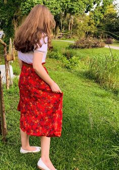 Sag Harbor Skirt XL Red Cherry Blossom Floral Cottagecore A-Line Career Church  | eBay Red Cherry Blossom, Floral Cottagecore, Red Cherry, Peasant Style, Sag Harbor, Floral Fabric, Mid Calf, Cherry Blossom, Blossom