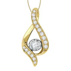 This elegantly shaped yellow gold pendant showcases a round diamond set in white gold. Sixteen smaller diamonds, of varying sizes, run along the figure's curves, upping the sparkle factor.Features: Quick ShipDiamond Clarity: I1-I2Jewelry Closure: Spring Ring ClaspSetting: ProngStone Cut: RoundDiamond Color: K-LMetal Color: YellowChain Length: 18 InchRounded Carat Weight: 3/8 Ct. T.w.Chain Construction: BoxCare: Wipe CleanAuthenticity: Natural DiamondBirthstone: April BirthstoneMetal: 14k Two Ton White Diamond Necklace With Round Pendant Accents, Diamond Pendant Necklace With Diamond Accents, White Diamond Cut Pendant Necklace, White Diamond Necklace With Accents For Anniversary, White Diamond Necklace With Pave Setting For Anniversary, Diamond Pendant Necklace With Pave Setting For Anniversary, Elegant Diamond Pendant Necklace With Pave Setting For Anniversary, White Brilliant Cut Diamond Pendant Necklace, Pendant Diamond Necklace With Pave Setting For Anniversary