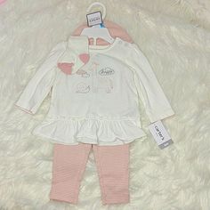 Carter's Baby Girl Four-Piece Set Includes Long-Sleeve Shirt, Legging, Hat And Socks. Colors: White, Light Pink And Gray Nwt ! Offers Welcome ! White Long Sleeve Sets For First Birthday, White Long Sleeve Set For First Birthday, Cute White First Birthday Sets, Playful White Sets For First Birthday, Carters Baby, Pink And Gray, Set Outfit, Three Piece, Baby Stuff