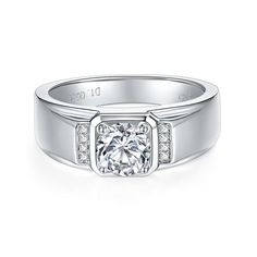 a white gold engagement ring with diamonds on the sides and a square cut diamond in the center