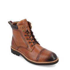 Meet the most classic and comfortable boot of the season the Men's Tyrus Cap Toe Boot by Thomas & Vine. This premium boot features cushioned collar paired with a 6 mm Tru Comfort Foam™ insole and an ExtraLight® EVA outsole. Genuine leather uppers and metal eyelets finish this high-quality style. Lace-up closure. 12 1/4" boot calf circumference. 6" boot height. Mens Leather Ankle Boots, Thomas Vines, Heeled Lace Up Boots, Cap Toe Boots, Genuine Leather Boots, Platform Block Heels, Comfortable Boots, Mens Shoes Boots, Lace Up Heels