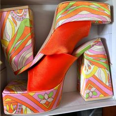 Fashion Nova Multi Color Retro Summer Flat Heels, Retro Wedge Heels For Party, Bold Round Toe Heels For Spring, Bold Spring Heels With Round Toe, Retro Stacked Heel Spring Heels, Retro Stacked Heel Heels For Spring, Retro Heels For Spring Party, Retro Spring Party Heels, Retro High Heels For Spring