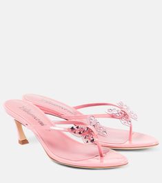 Butterfly 55 leather thong sandals in pink - Blumarine | Mytheresa Blumarine Butterfly, Faux Fur Sandals, Butterfly Sandals, Leopard Print Sandals, Fur Sandals, High Heel Mules, Designer Pumps, Leather Thong Sandals, Evening Shoes