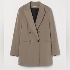 Straight-Cut, Double-Breasted Jacket In Woven Fabric. Pointed Lapels, A Diagonal Chest Pocket, And Welt Front Pockets. Decorative Buttons At Cuffs. Vent At Back. Lined. H&m Double-breasted Workwear Outerwear, H&m Double-breasted Fall Outerwear, H&m Button-up Outerwear For Work, Chic Beige H&m Outerwear, Chic Tailored Outerwear By H&m, Chic Tailored H&m Outerwear, Elegant Beige Outerwear By H&m, Elegant Beige H&m Outerwear, H&m Brown Spring Outerwear