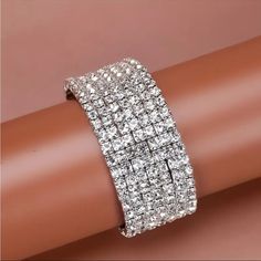 Silver Crystal Bracelet With Stones For Party, Glamorous Crystal Bracelet With Rhinestones, Glamorous Crystal Bracelets With Rhinestones, Crystal Bracelets With Stones For Parties, Dazzling Crystal Bracelets With Rhinestones, Dazzling Rhinestone Crystal Bracelets, Party Crystal Bangle Bracelet With Stones, Vintage Cuff Bracelet, Chic Bracelet