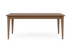 a wooden table with two legs and a long rectangular top, on an isolated white background