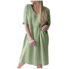 Women Casual Dress, Special Dress, Special Dresses, Lightweight Dress, Cotton Bottoms, Dress Design, Pure Color, Quarter Sleeve, Three Quarter Sleeves