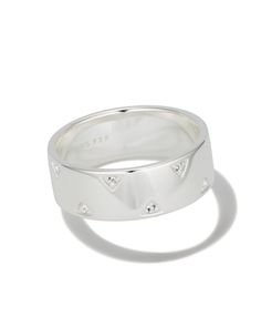 Tinsley Sterling Silver Band Ring in White Topaz | Kendra Scott Silver Ring Bands For Women, Thick Silver Wedding Band Women, Thick Wedding Band With Engagement Ring Silver, Pretty Rings Silver, Silver Jewelry Stack, Silver Ring Stack, Silver Ring Sets, Thick Wedding Bands, Silver Jewlery