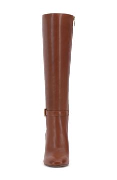 Gleaming goldtone hardware accentuates the slim ankle straps of a knee-high boot shaped from smooth, rich leather. 3 1/2" heel Side zip closure 15 1/4" shaft; 15" regular calf circumference 15 1/4" shaft; 16" wide calf circumference 15 1/4" shaft; 17 1/4" extended calf circumference
 Leather upper/synthetic lining and sole Imported Wide Calf, Nordstrom Store, Ankle Straps, Vince Camuto, Knee High Boots, Smooth Leather, Side Zip, Knee High, Whiskey