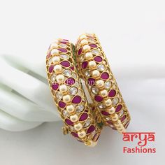 2.4,2.6,2.8 Bridal Kundan Gajra pair of 2 in Mint Green Meenakari and Ruby Gajra Bangles, Ruby Stone, Gold Polish, Mint Green, Colored Diamonds, New Product, Ruby, Wedding Day, Bangles