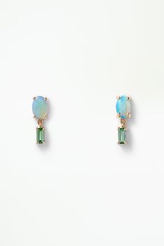 Opal Earrings Stud, Link Earrings, Opal Studs, Fancy Diamonds, Baguette Cut, Large Earrings, Recycled Gold, Australian Opal, Butterfly Earrings