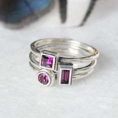 February Birthstone Ring in Silver.  Stackable Mothers Ring with Amethyst color stone.  Perfect Personalized gift for February Birthday. Amethyst Ring For Gift In May Birthstone, Amethyst Ring With Gemstone For May Birthstone Gift, Silver Stackable Gemstones As A Gift, Silver Stackable Gemstones For Gift, Amethyst Ring As May Birthstone Gift, Amethyst Ring For Gift During May Birthstone, Pink Amethyst Ring With Gemstone Accents As Gift, Purple Birthstone Ring With Gemstone Accents As Gift, Amethyst Ring With Accent Stones For May Birthstone Gift