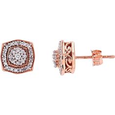 Dive into the ethereal beauty of these Elegant 14K Rose Gold Diamond Cluster Stud Earrings. Each earring is a testament to grace, featuring a cluster of shimmering diamonds totaling 0.25 carats set in lustrous 14K rose gold. The delicate yet captivating design exudes timeless elegance and sophistication, making them a perfect accessory for any occasion. Whether you're dressing up for a formal event or adding a touch of luxury to your everyday look, these earrings are sure to dazzle and delight.The brilliance of the diamonds is accentuated by the warm hue of rose gold, creating a harmonious blend of glamour and romance. With their classic stud style, they offer both versatility and charm, effortlessly complementing a wide range of outfits. Whether gifted to a loved one or cherished as a per Luxury Elegant Rose Gold Cluster Earrings, Fine Jewelry Rose Gold Cluster Earrings With Prong Setting, Formal Rose Gold Diamond Earrings With Pave Setting, Rose Gold Brilliant Cut Cluster Earrings, Rose Gold Pave Setting Earrings For Anniversary, Rose Gold Earrings With Pave Setting For Anniversary, Rose Gold Diamond Halo Earrings, Rose Gold Cluster Jewelry With Prong Setting, Rose Gold Cluster Jewelry With Halo Setting