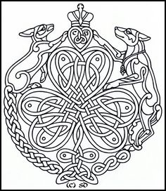 a black and white drawing of an ornate design with birds on it's head