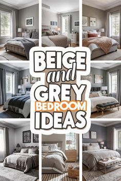 a collage of photos with the words bed and grey bedroom ideas