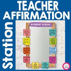 a teacher affirmation poster with sticky notes attached to the front of a mirror