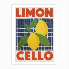 a poster with two lemons on it and the words limoon cello written in red