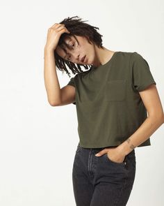 Women's Pima Boxy Crop Tee Basic Tops With Pockets For Everyday, Everyday Basic Tops With Pockets, Basic Everyday Tops With Pockets, Basic Relaxed Fit Tops With Pockets, Boxy Soft-washed Tops For Everyday, Soft-washed Boxy Top For Everyday Wear, Soft-washed Boxy Tops For Everyday, Cotton Tops With Side Pockets For Summer, Casual Green Tops With Side Pockets