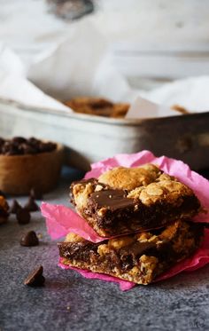 two chocolate chip cookies stacked on top of each other