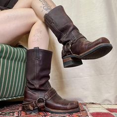 90s Frye harness boots size women’s 7.5 good... - Depop Frye Boots Aesthetic, Fyre Boots, Fry Boots, Frye Harness Boots, Funky Shoes, Harness Boots, Shoe Inspo, Frye Boots, Boot Cuffs