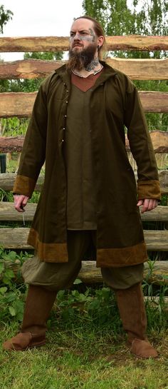 Viking kaftan , Birka kaftan. Wool caftan with 6 bronze buttons Viking woolen kaftan sewn by machine Bohemian Brown Long Sleeve Kaftan, Traditional Long Sleeve Outerwear For Larp, Brown Long Sleeve Kaftan For Festival, Fall Tunic Kaftan, Brown Long Sleeve Kaftan For Fall, Viking Kaftan, Early Medieval, Mens Costumes, Vikings