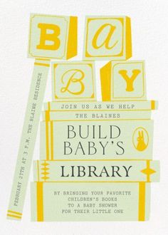 the baby's library is shown with blocks and letters in yellow on white paper