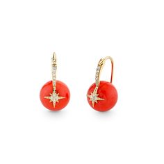 Gold & Diamond Starburst Red Coral Earrings - Sydney Evan Fine Jewelry Coral Earrings Gold, Luxe Necklace, Small Pearl Earrings, Red Coral Earrings, Hand Chain Bracelet, Gold Starburst, Diamond Evil Eye, Black Beaded Jewelry, Coral Earrings