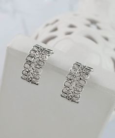 Sterling Silver Filigree Art Wavy C Hoop Stud Earrings The length of the earrings is 0.80" and width is 0.30". The weight is 3.90 gr. Oxidized and highly polished. All your orders will be shipped in a velvet pouch and a luxurious gift box. We also provide a silver polish cloth for your each order. Filigree is made of delicate metal strands that have been skillfully fashioned to create an outstanding combination of old and modern art. Originating in Mesopotamia, Anatolia. It is made of delicate m Elegant Silver Hoop Clip-on Earrings, Silver Huggie Earrings In Sterling Silver, Elegant Silver Nickel-free Huggie Earrings, Silver Sterling Silver Hoop Clip-on Earrings, Elegant Silver Huggie Earrings With Ear Wire, Silver Huggie Earrings With Ear Wire For Anniversary, Silver Hoop Clip-on Earrings Gift, Handmade Silver Elegant Huggie Earrings, Handmade Elegant Silver Huggie Earrings