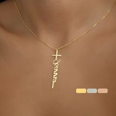 14k Gold Initial Necklace, Dainty Cross Necklace, Personalized Cross Necklace, Petite Woman, Necklace Christian, 16 Necklace, Custom Initial Necklace, Christian Necklace, Personalized Cross