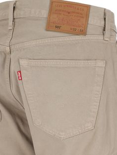 Levi's Strauss straight beige cotton 501 jeans with belt loops, button closure, five pocket design, brick logo patch at the back, straight leg, straight hem. Composition: 100% Cotton Brown Straight Leg Jeans With Button Closure, Brick Logo, Jeans With Belt, Investment Bags, Officine Creative, Clothing Pants, 501 Jeans, Levi's 501, Engineered Garments