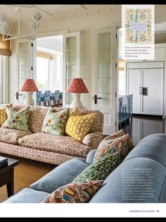 a living room filled with lots of furniture and lamps on top of it's walls